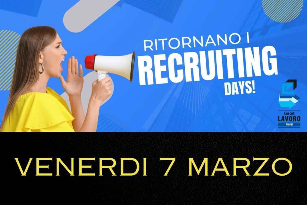 Recruiting Days: incontri gratuiti per chi cerca lavoro. A Rimini un nuovo evento dedicato alla crescita professionale. Cescot Lavoro promuove i Recruiting Days: iscrizioni aperte. 