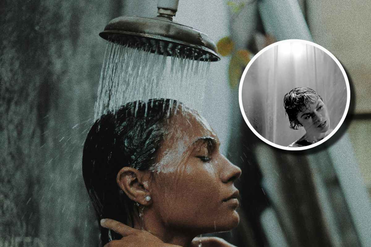 Donna che fa la doccia e, in evidenza, la famosa scena del film Psycho