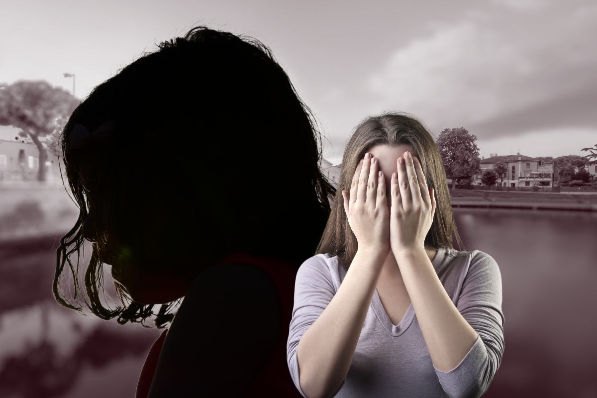 Sagoma bambina e donna che ha paura